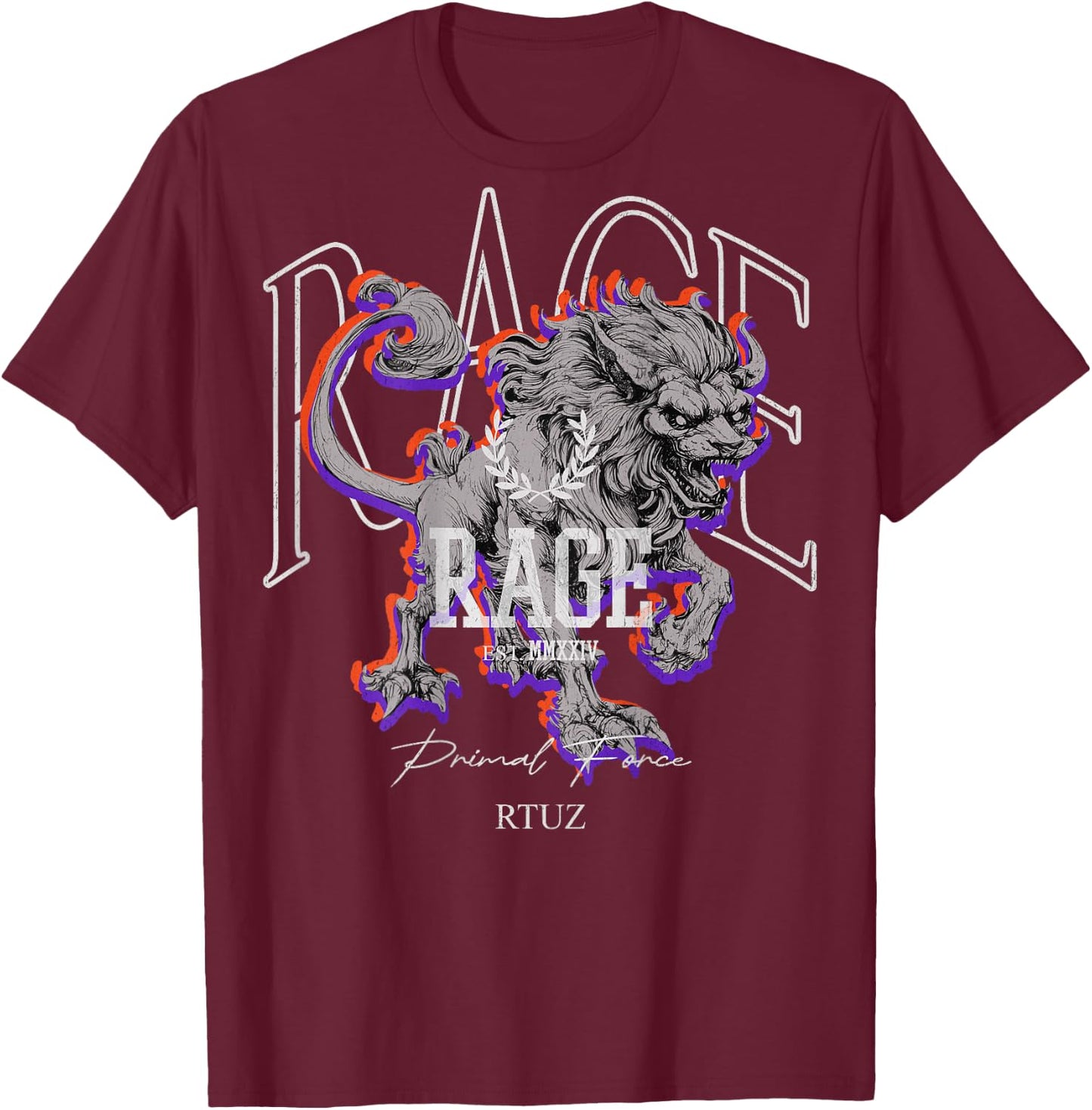 Cool Y2K Back Print Streetwear Fashion Women Men Retro Lion T-Shirt - T-Shirt | Maroon
