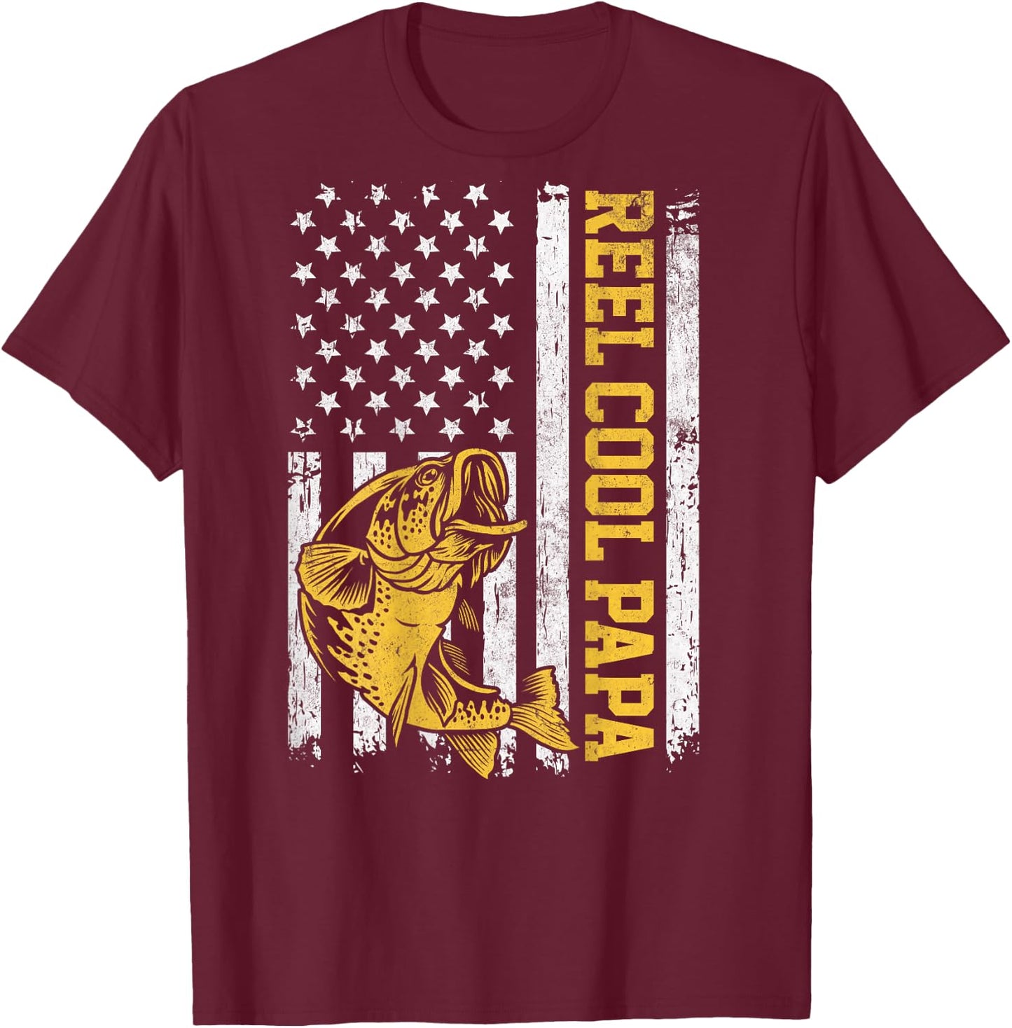 USA Flag Reel Cool Papa Patriotic Fishing Design On Back Women Men T-Shirt - T-Shirt | Maroon