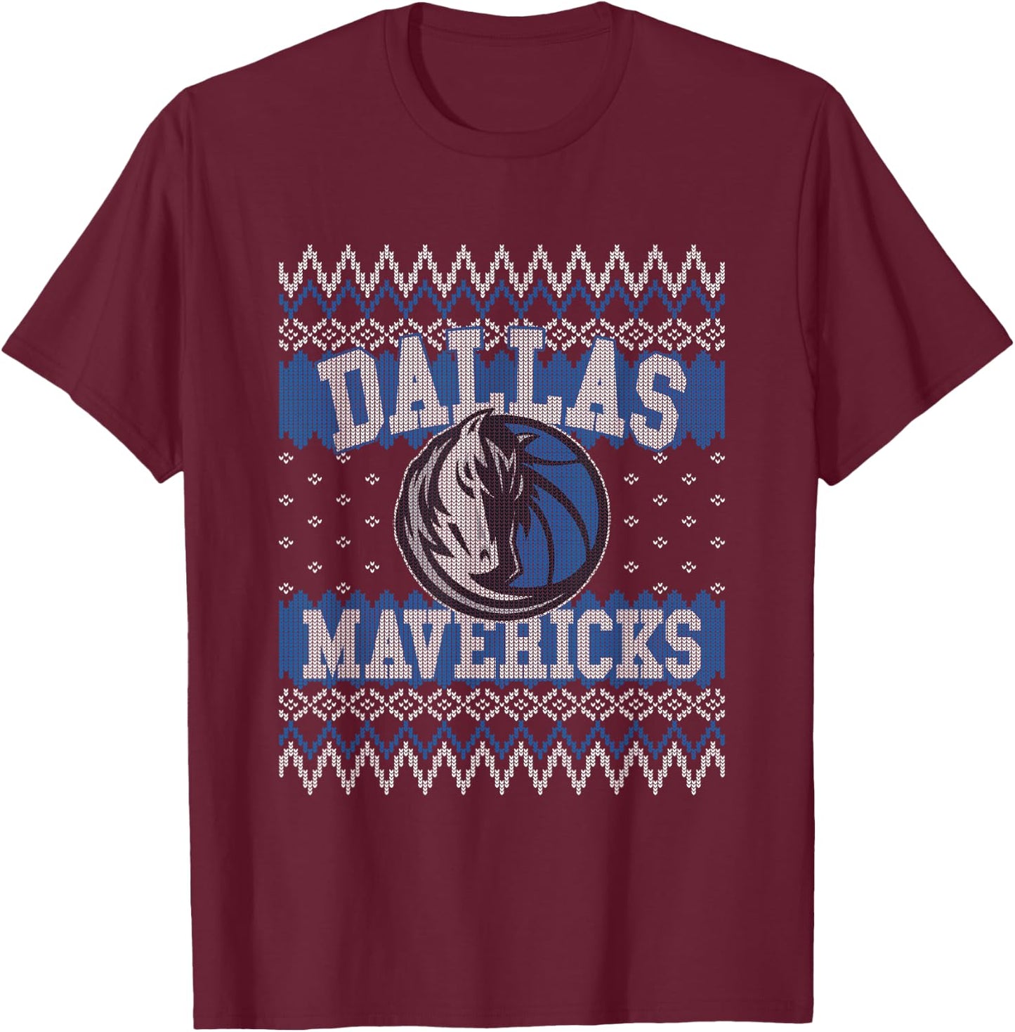 NBA Dallas Mavericks Ugly Christmas Sweater Style T-Shirt - T-Shirt | Maroon