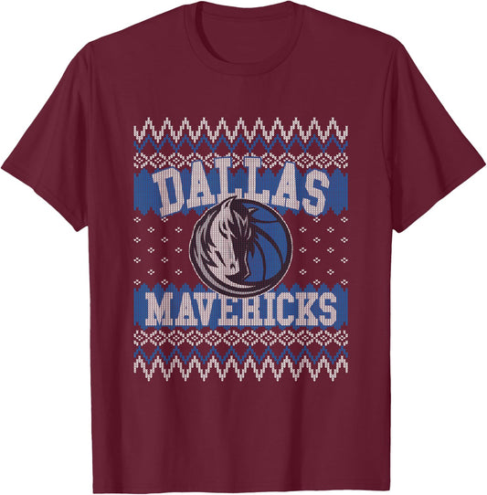 NBA Dallas Mavericks Ugly Christmas Sweater Style T-Shirt - T-Shirt | Maroon
