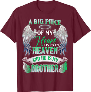My Heart Lives In Heaven He Is My Brother Memorial Sympathy T-Shirt - T-Shirt | Maroon