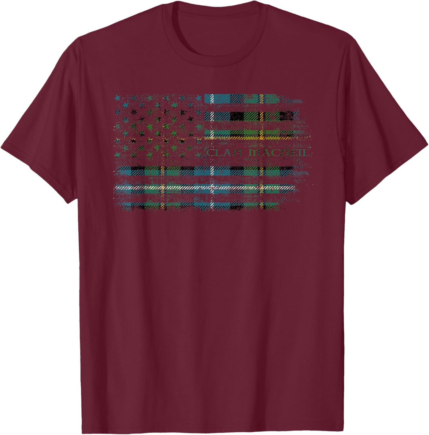 Clan MacNeil of Barra Scottish tartan US flag kilt Scotland T-Shirt - T-Shirt | Maroon