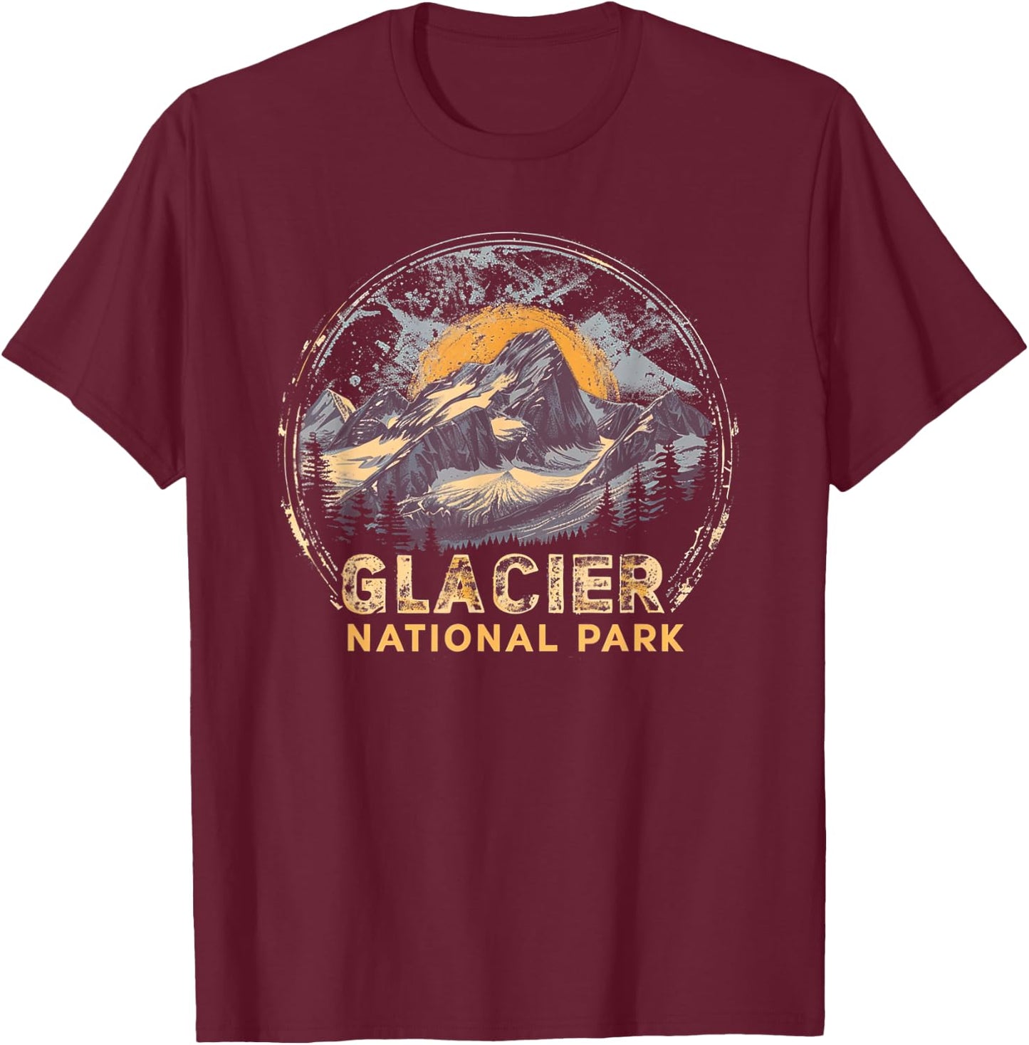 Glacier - US National Park Vintage Men Women Kids Retro T-Shirt - T-Shirt | Maroon