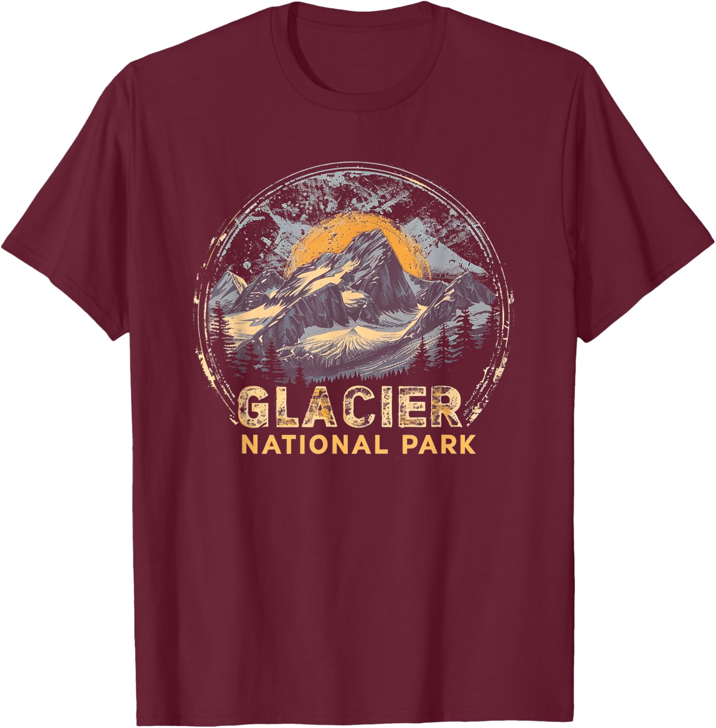 Glacier - US National Park Vintage Men Women Kids Retro T-Shirt - T-Shirt | Maroon