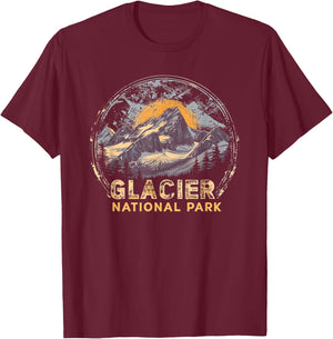 Glacier - US National Park Vintage Men Women Kids Retro T-Shirt - T-Shirt | Maroon