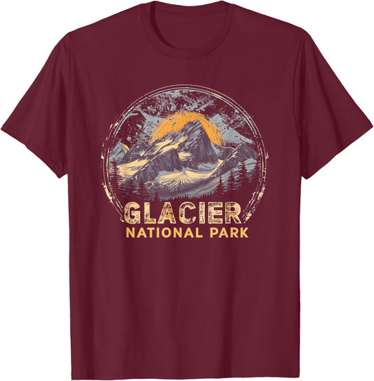 Glacier - US National Park Vintage Men Women Kids Retro T-Shirt - T-Shirt | Maroon
