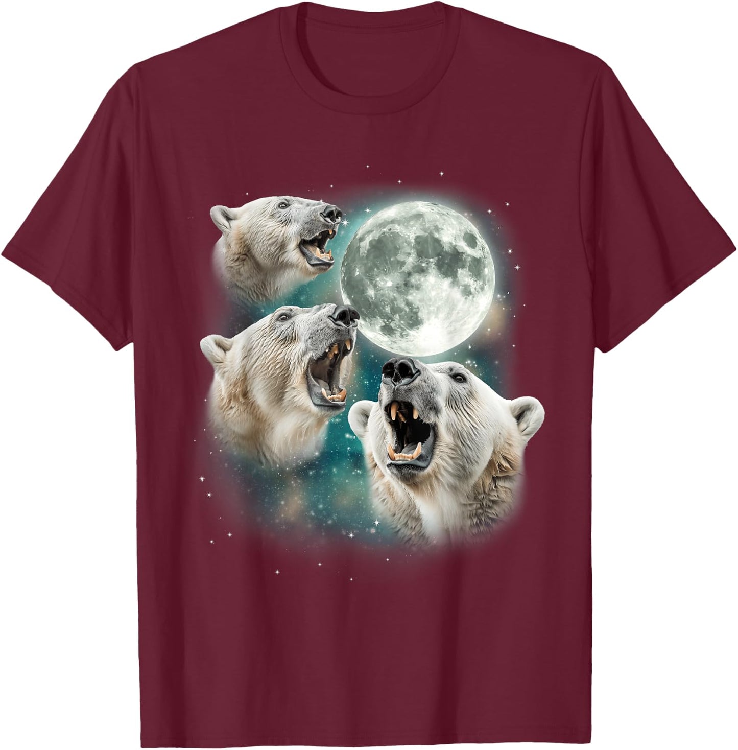 3 Snow Bear Moon | Funny Arctic Wildlife Howling Parody T-Shirt - T-Shirt | Maroon