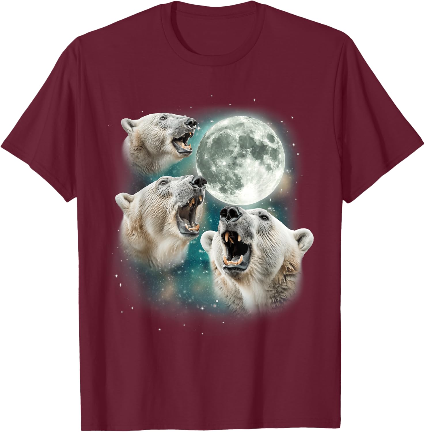 3 Snow Bear Moon | Funny Arctic Wildlife Howling Parody T-Shirt - T-Shirt | Maroon