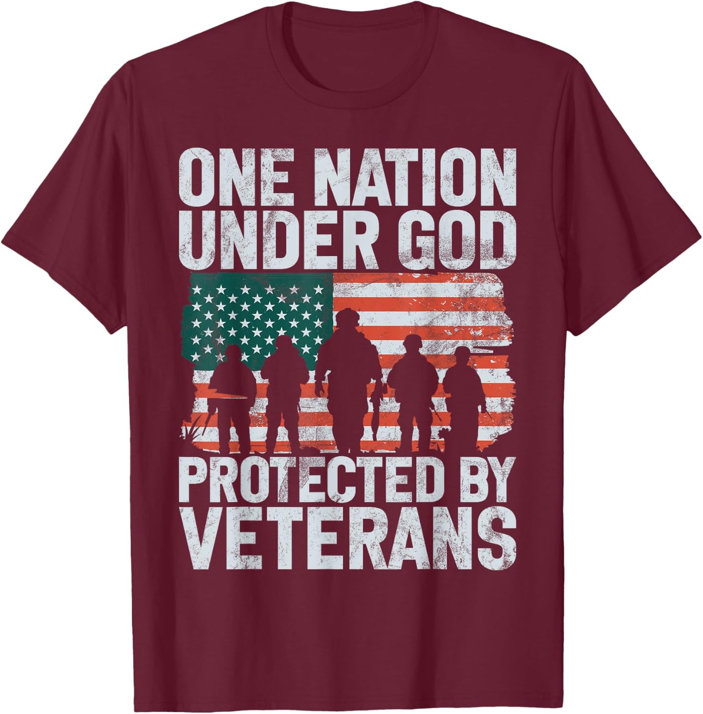 One Nation Under God Protected by Veterans T-Shirt - T-Shirt | Maroon
