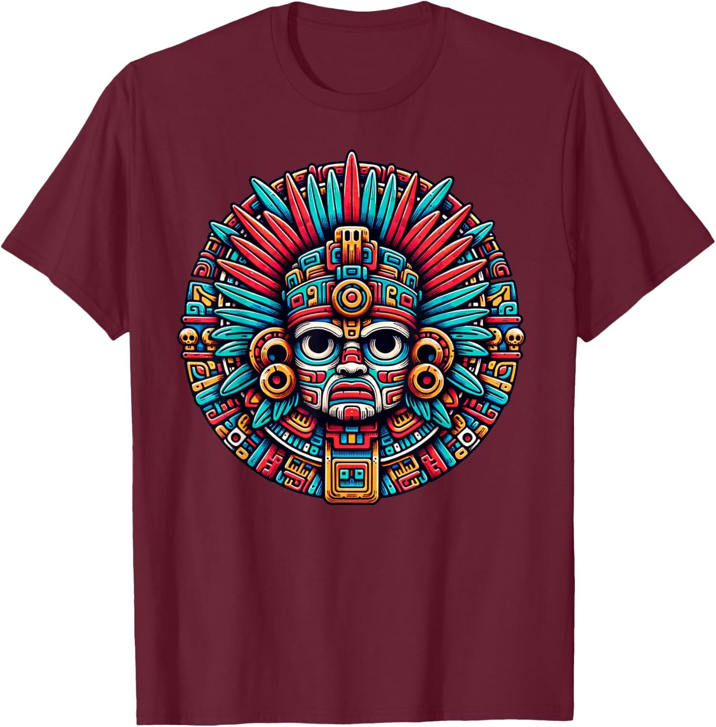 Aztec Mythological God and king of Mictlan Apparel Mictlantecuhtli Aztec God And Ancient Aztecs Mythology T-Shirt - T-Shirt | Maroon