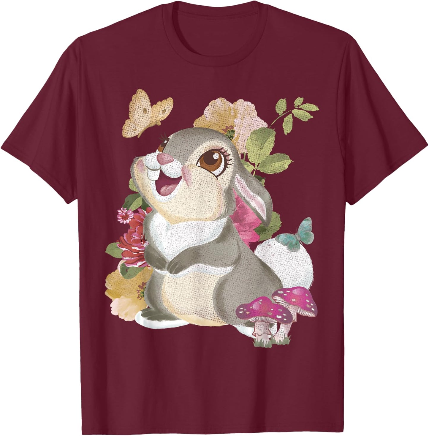 Disney Bambi Thumper Vintage Floral Portrait T-Shirt - T-Shirt | Maroon
