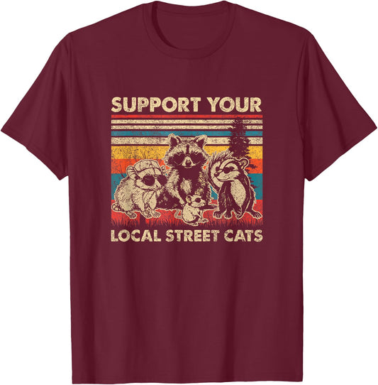 Support Local Street Cats Team Trash Opossum Raccoon Rat T-Shirt - T-Shirt | Maroon