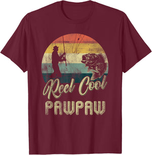 Funny Vintage Reel Cool Pawpaw Fish Fishing Father's Day T-Shirt - T-Shirt | Maroon
