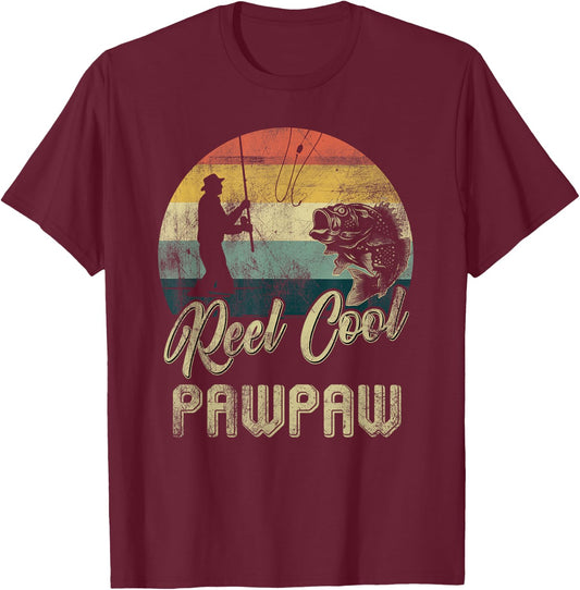 Funny Vintage Reel Cool Pawpaw Fish Fishing Father's Day T-Shirt - T-Shirt | Maroon