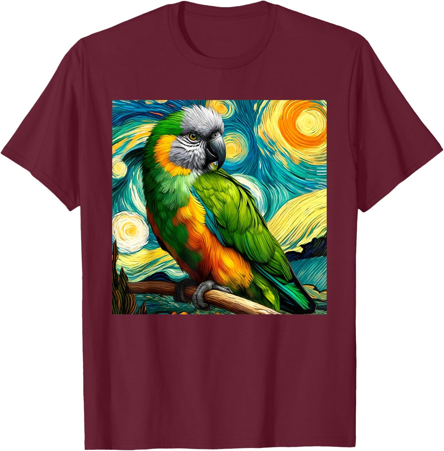 Senegal Parrot Owner Bird Breeder Starry Night Van Gogh Art T-Shirt - T-Shirt | Maroon