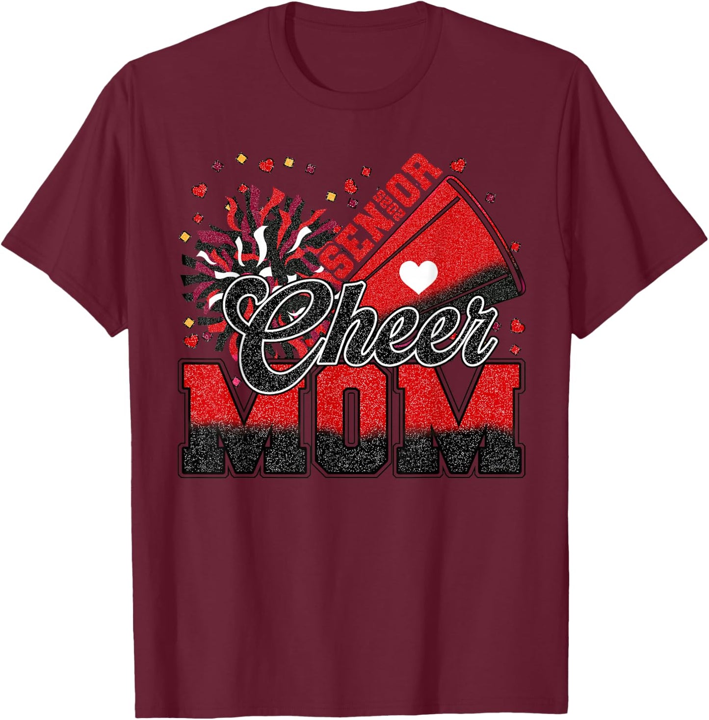 Senior Cheer Mom 2025 Red And Black Cheer Mom Cheerleader T-Shirt - T-Shirt | Maroon