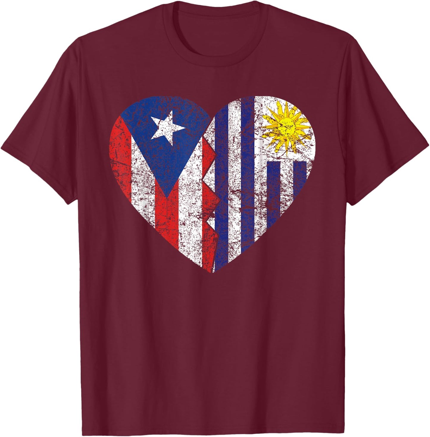 Uruguayan Puerto Rican Flags Heart | Puerto Rico Uruguay T-Shirt - T-Shirt | Maroon