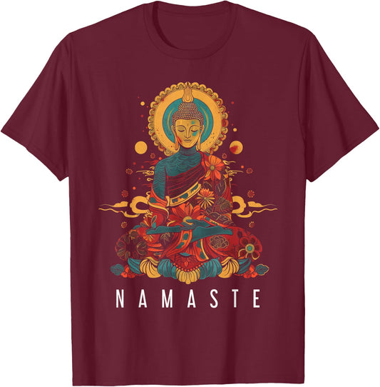 Buddha Namaste Buddhism Vintage Zen Buddhist Yoga T-Shirt - T-Shirt | Maroon