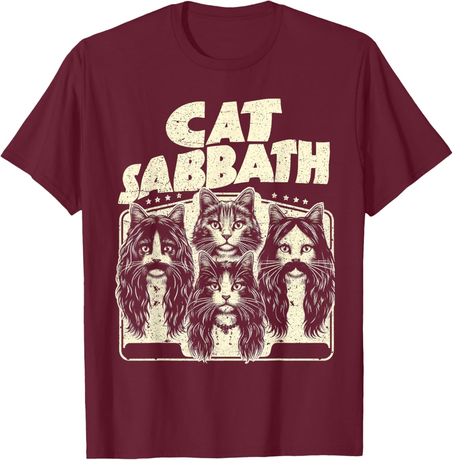 Funny Cat English Rock Band Music Lover Distressed Style Men Women T-Shirt - T-Shirt | Maroon