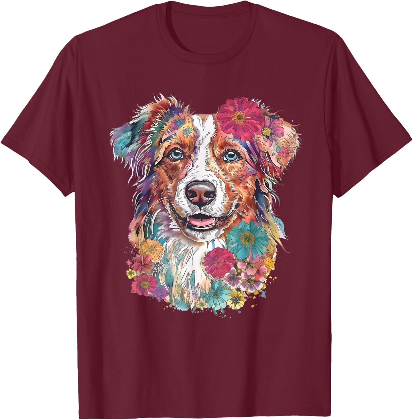 Floral Dog Lover Shirt, Aussie Dog Mom Floral T-Shirt - T-Shirt | Maroon