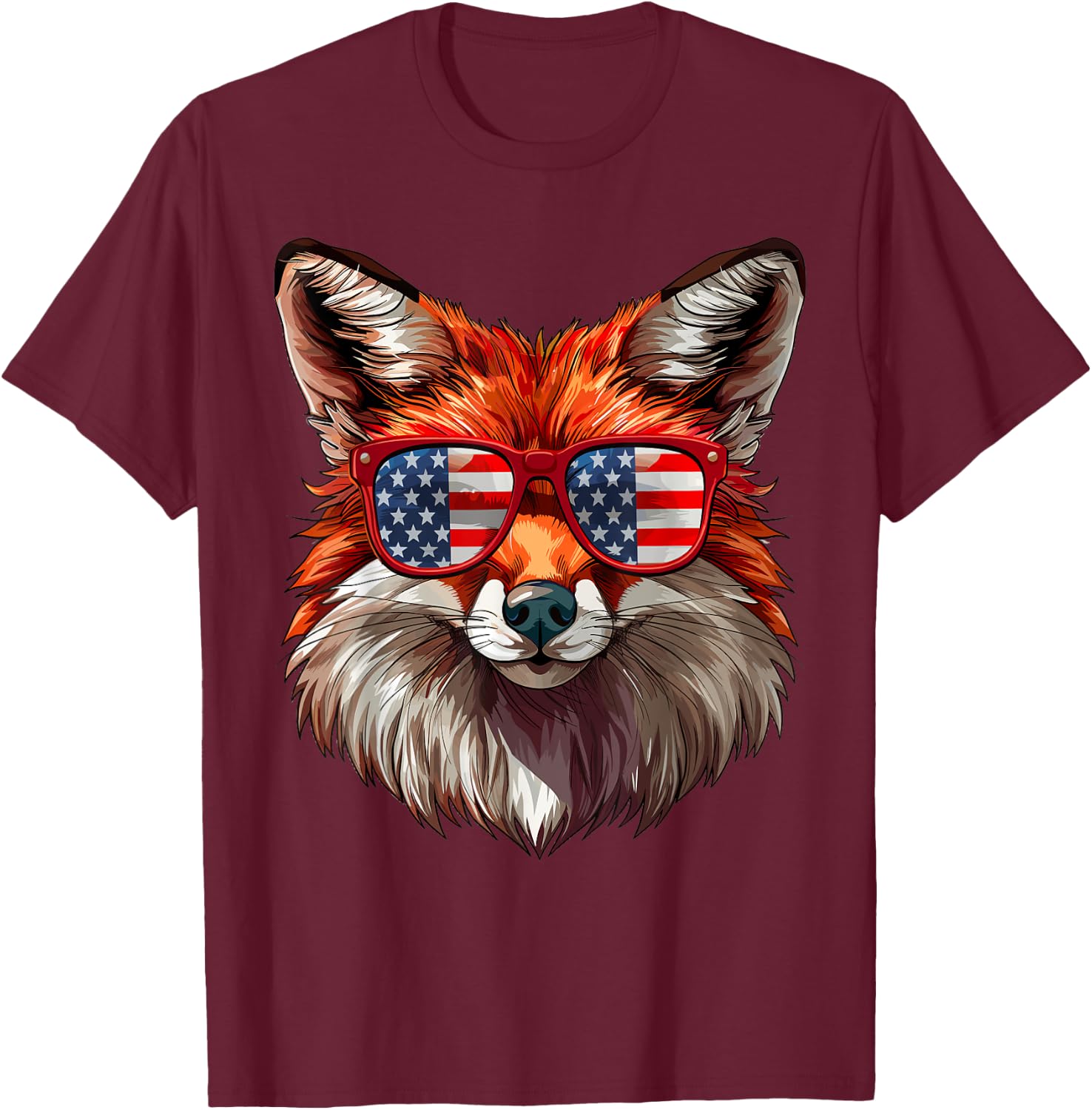Foxy American Flag Funny Foxy Lovers Mom Dad 4th of July T-Shirt - T-Shirt | Maroon