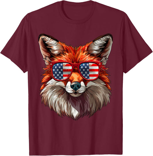 Foxy American Flag Funny Foxy Lovers Mom Dad 4th of July T-Shirt - T-Shirt | Maroon