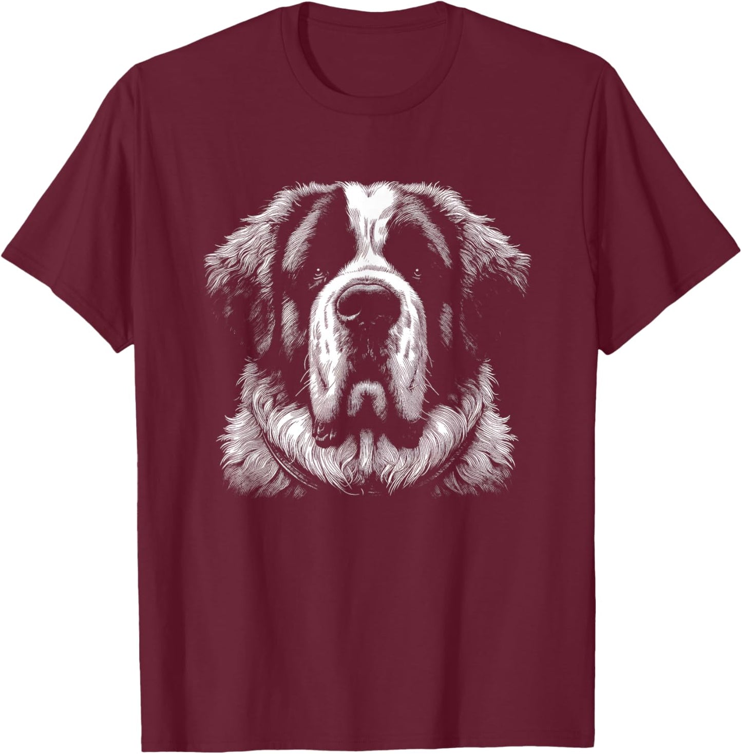 Saint Bernard Face Dog Graphic Art Design T-Shirt - T-Shirt | Maroon