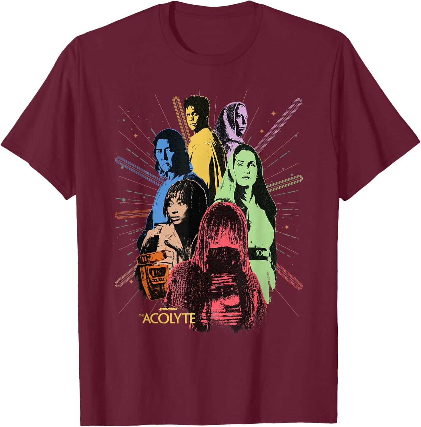 Star Wars The Acolyte Disney+ Retro Colour Block Characters T-Shirt - T-Shirt | Maroon