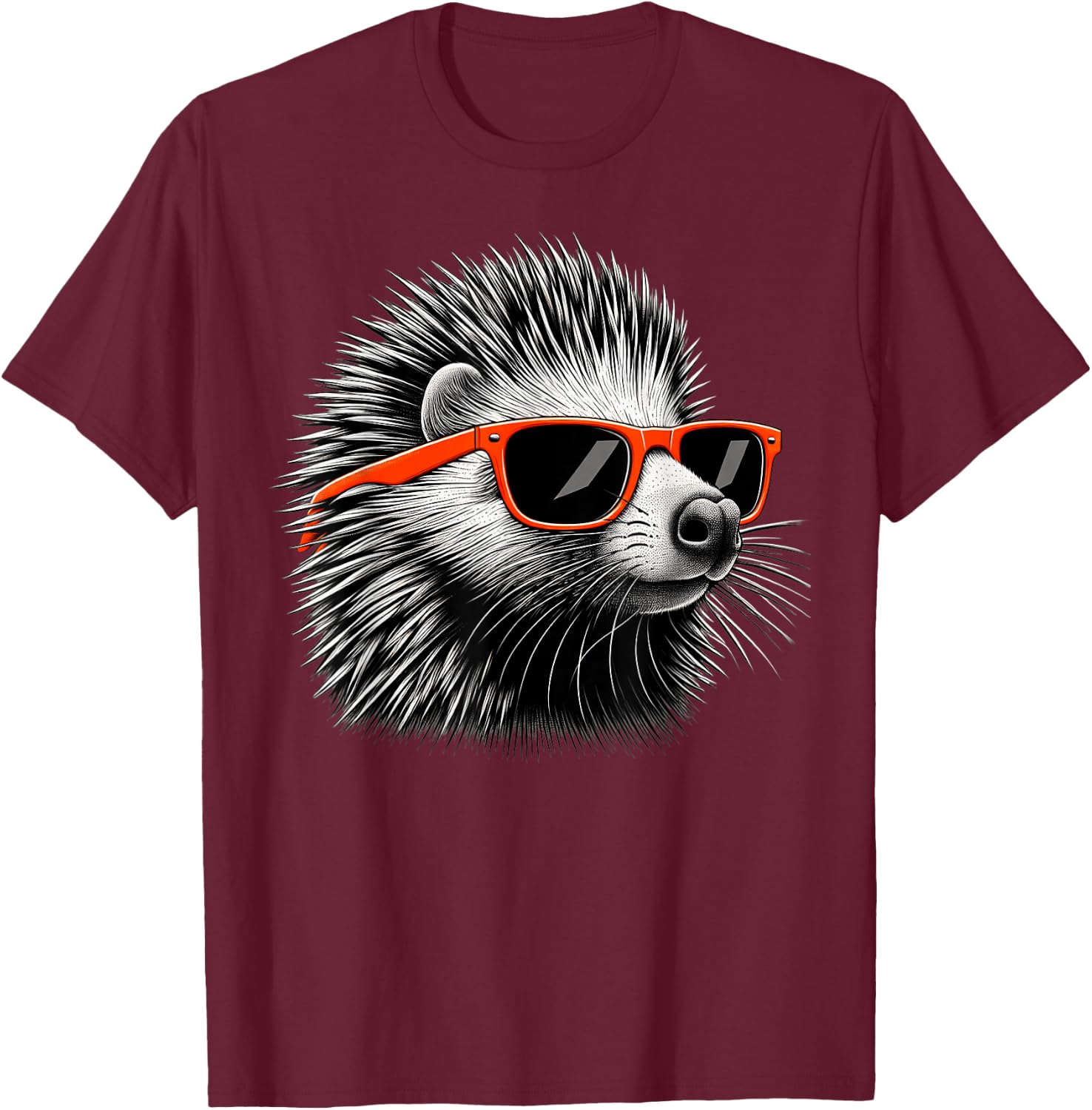 Cool Porcupine Wearing Sunglasses Graphic Art T-Shirt - T-Shirt | Maroon