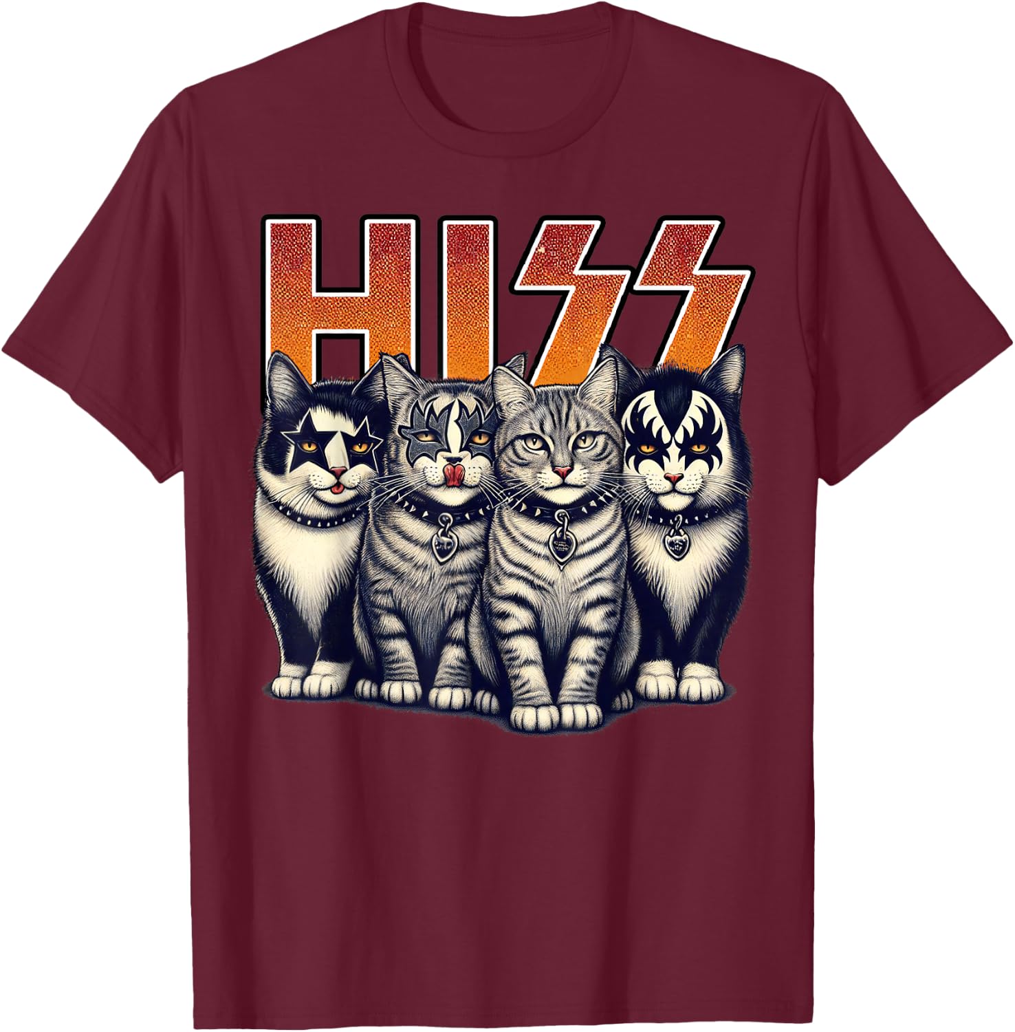 Hiss Funny Cats Kittens Rock Rockin Birthday Gifts Idea T-Shirt - T-Shirt | Maroon