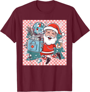 Christmas Santa Nurse Disco Ball Rn CNA Icu Med Surg Picu T-Shirt - T-Shirt | Maroon