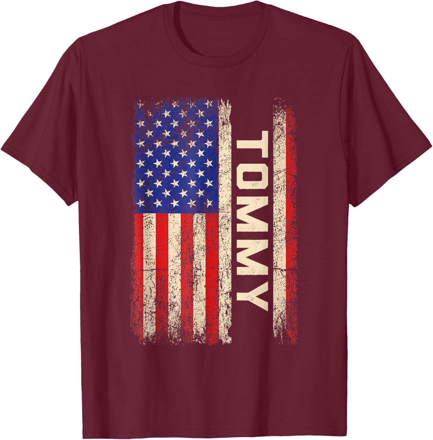 Tommy First Name Shirt Tommy Name American Flag T-Shirt - T-Shirt | Maroon