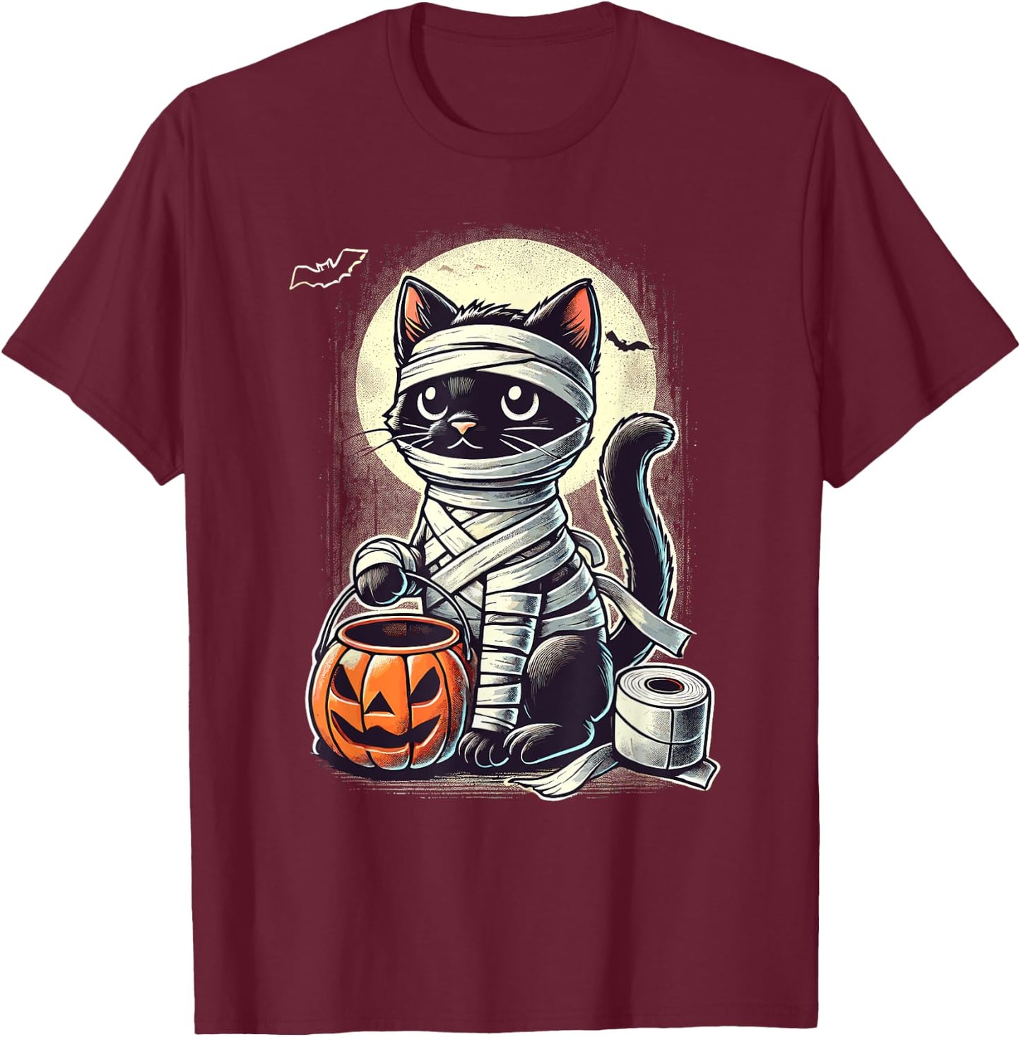 Black Cat Mummy Men Women Kids Halloween Funny Black Cat T-Shirt - T-Shirt | Maroon