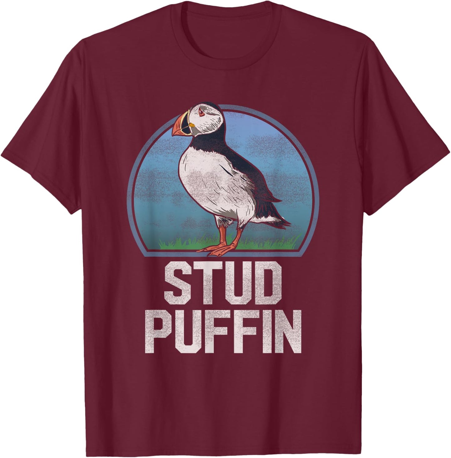 Stud Puffin Funny Seabird Animal Lover Stud Muffin T Shirt T-Shirt - T-Shirt | Maroon