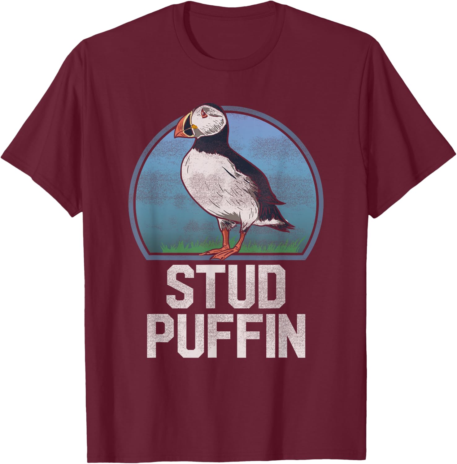 Stud Puffin Funny Seabird Animal Lover Stud Muffin T Shirt T-Shirt - T-Shirt | Maroon