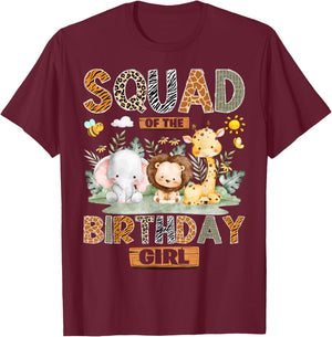 Squad of The Birthday Girl Safari Jungle Wild Animals T-Shirt - T-Shirt | Maroon