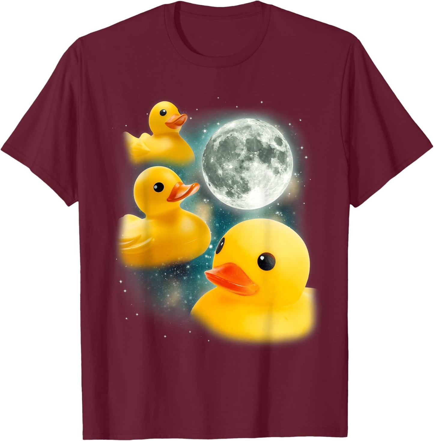 Three Rubber Duck Moon | Cursed Bath Toy Funny Rubber Duck T-Shirt - T-Shirt | Maroon