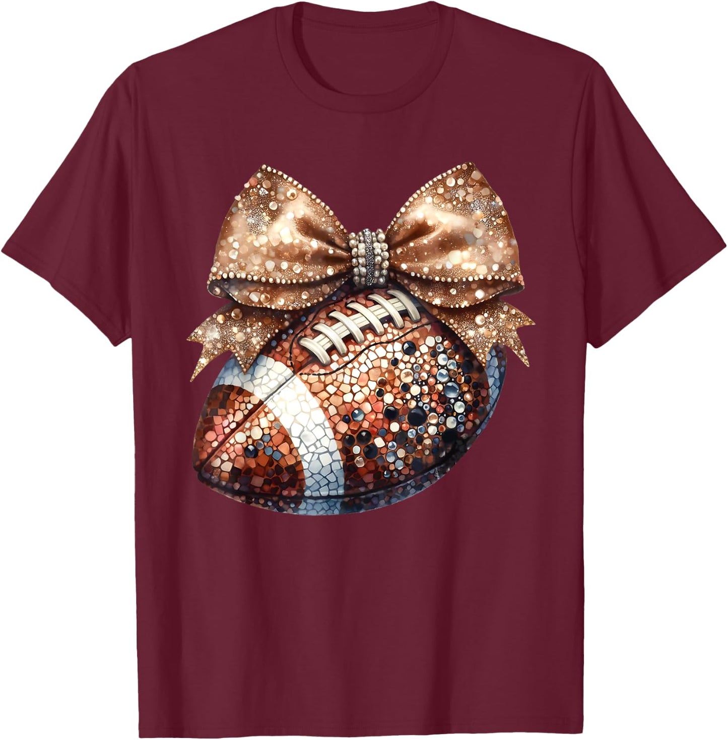 Coquette Bow American Football Game Day Thanksgiving Autumn T-Shirt - T-Shirt | Maroon