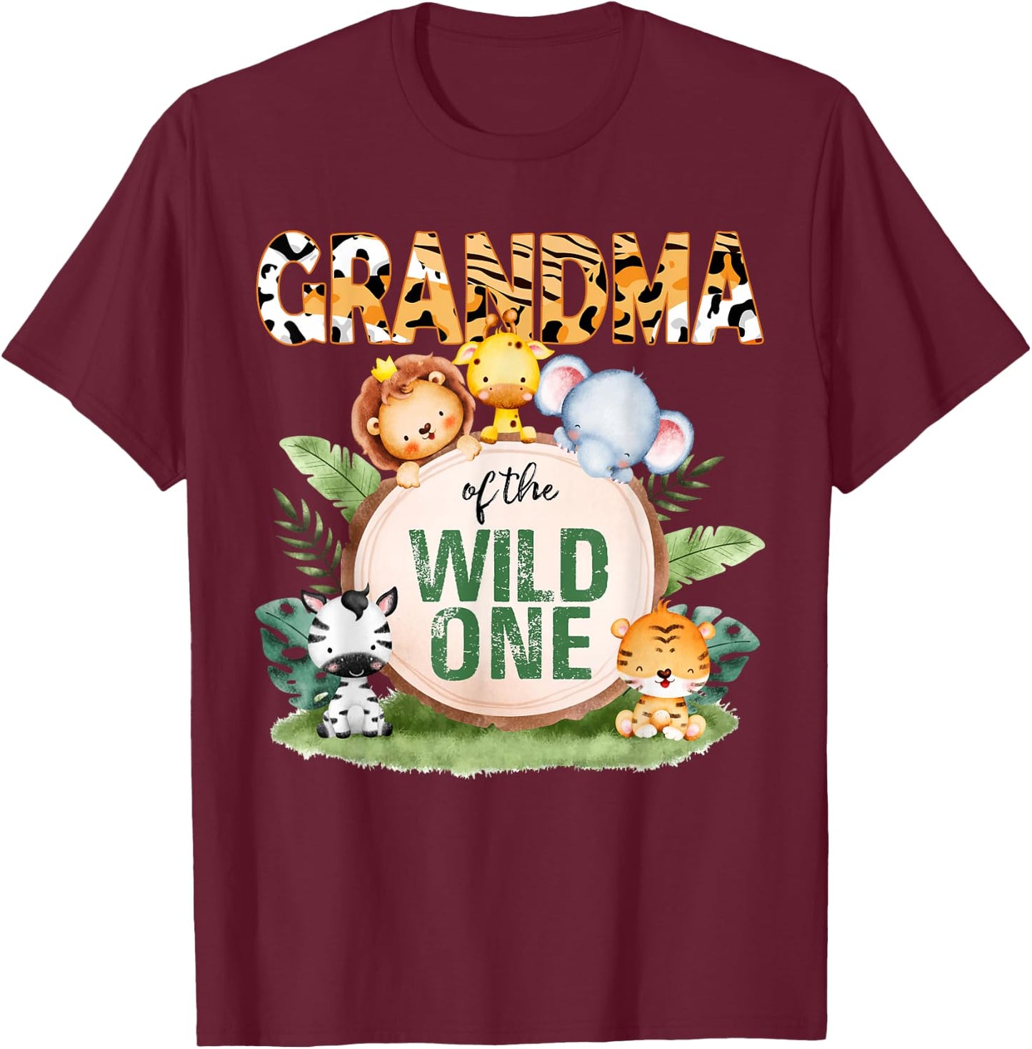Grandma Of The Wild One 1st Birthday Safari Family Matching T-Shirt - T-Shirt | Maroon
