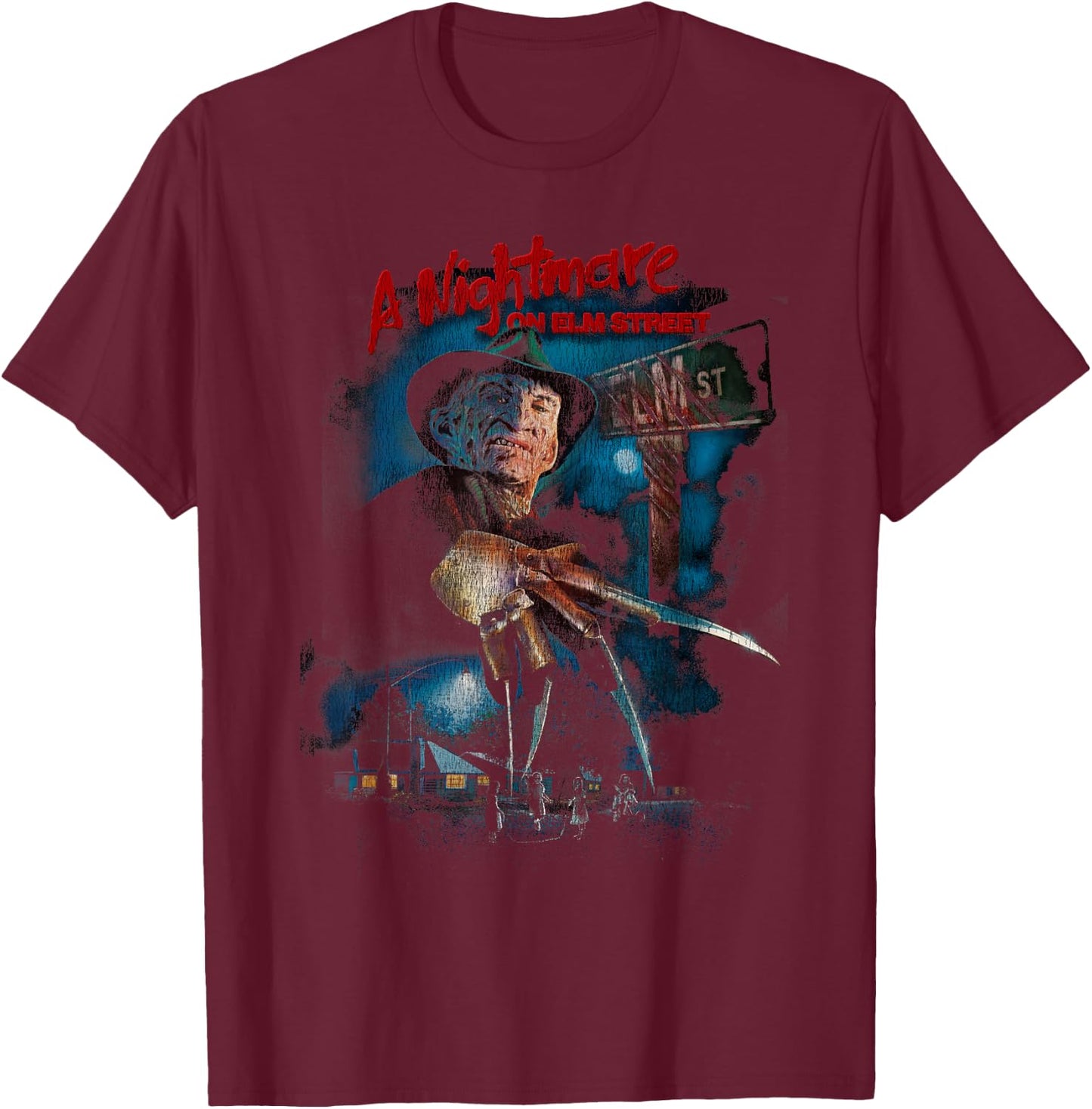 A Nightmare On Elm Street Freddy Poster Fade T-Shirt - T-Shirt | Maroon