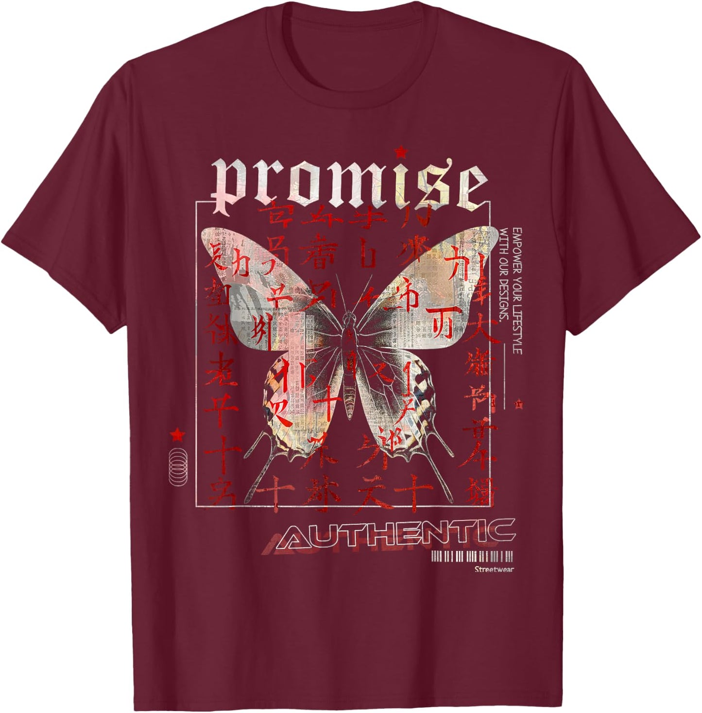 Butterfly | Frontprint | Anime Animal Art Graphic Anime T-Shirt - T-Shirt | Maroon