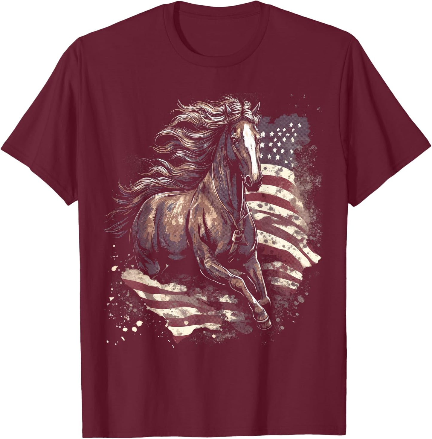 Patriotic Horse American Flag Horseback Riding Western Farm T-Shirt - T-Shirt | Maroon