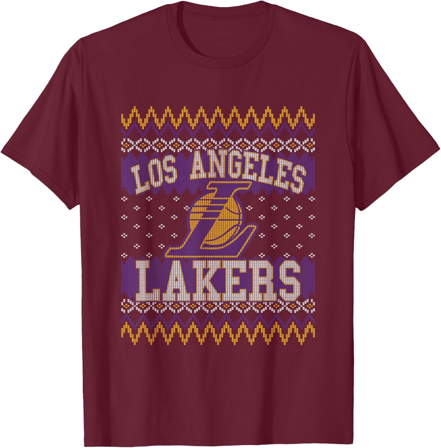NBA Los Angeles Lakers Ugly Christmas Sweater Style T-Shirt - T-Shirt | Maroon
