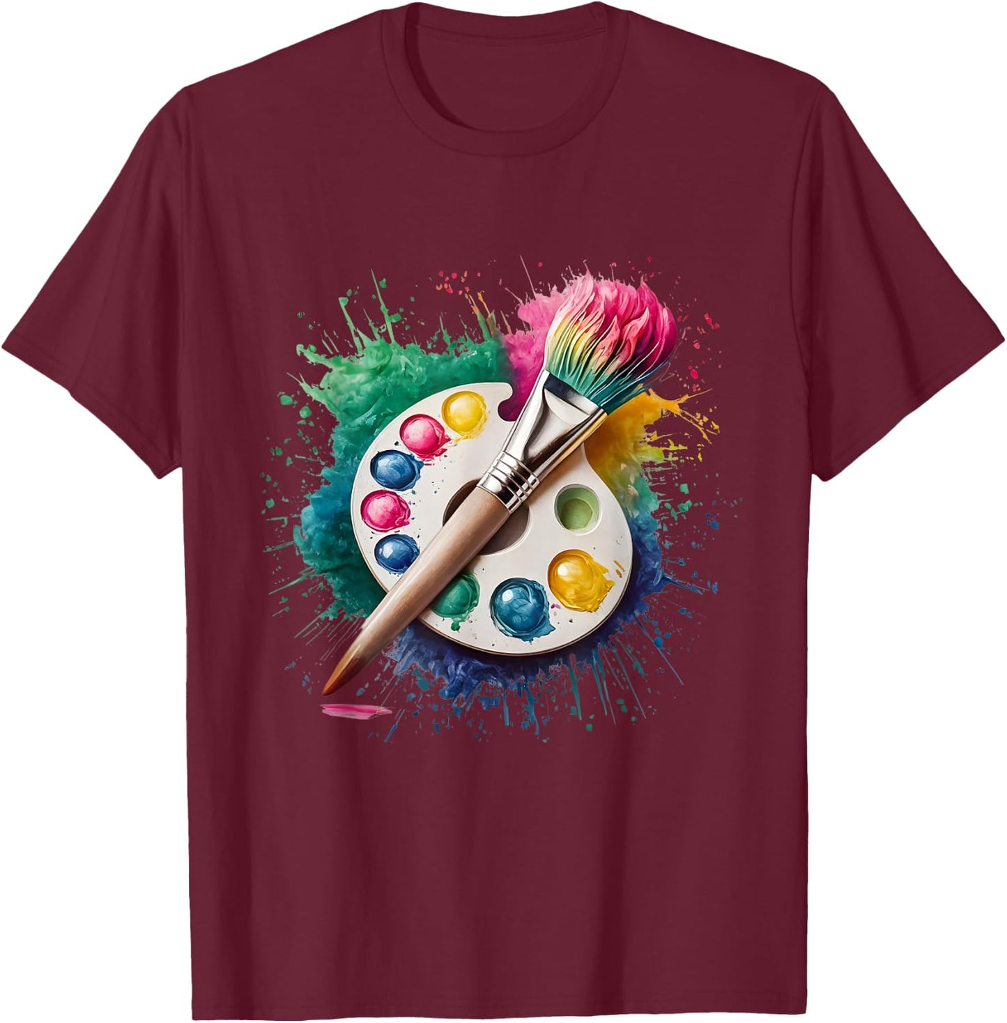 Paint Men Women Colourful Watercolour T-Shirt - T-Shirt | Maroon