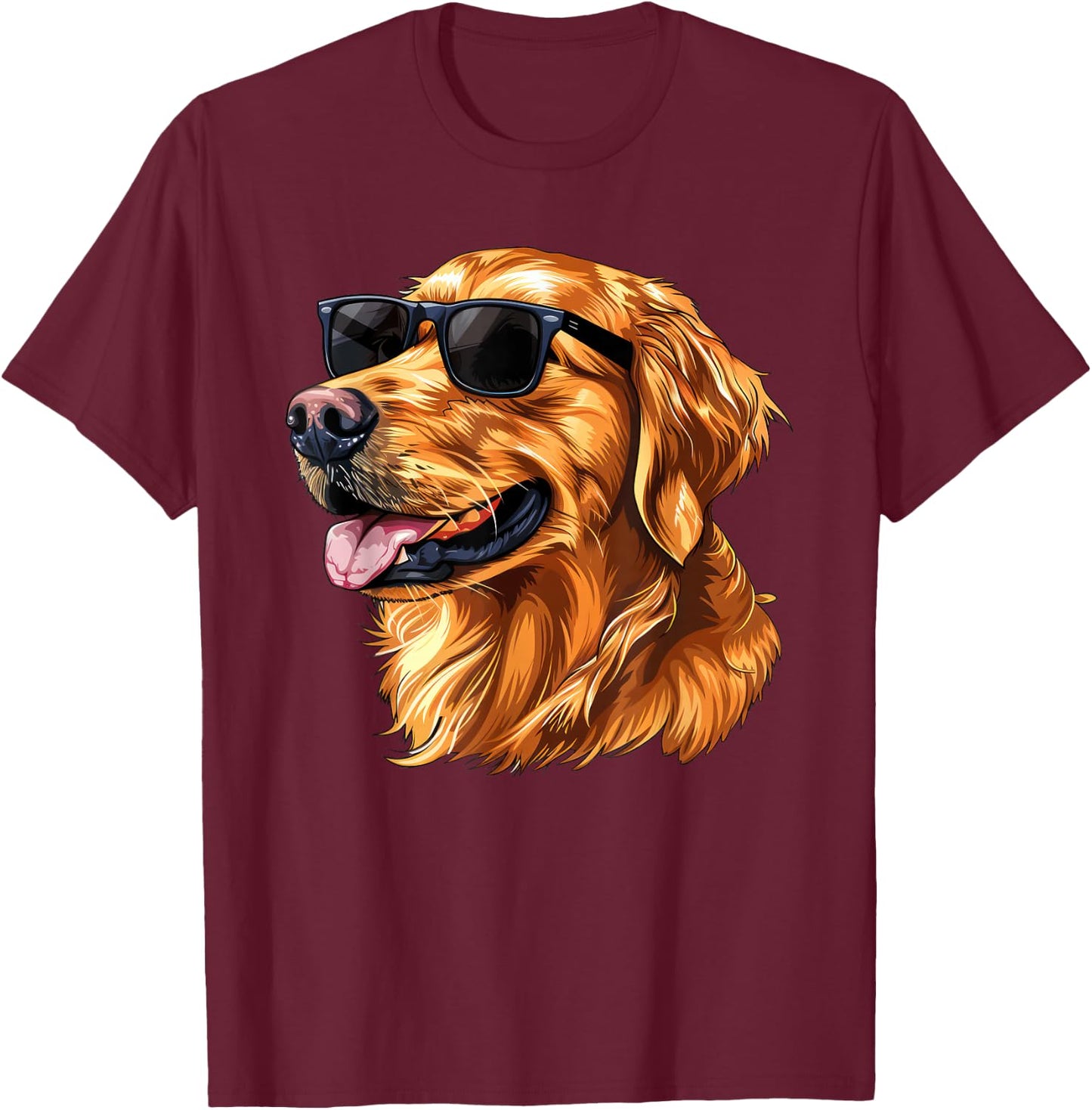 Golden Retriever Dog Sunglasses T-Shirt - T-Shirt | Maroon
