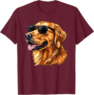 Golden Retriever Dog Sunglasses T-Shirt - T-Shirt | Maroon