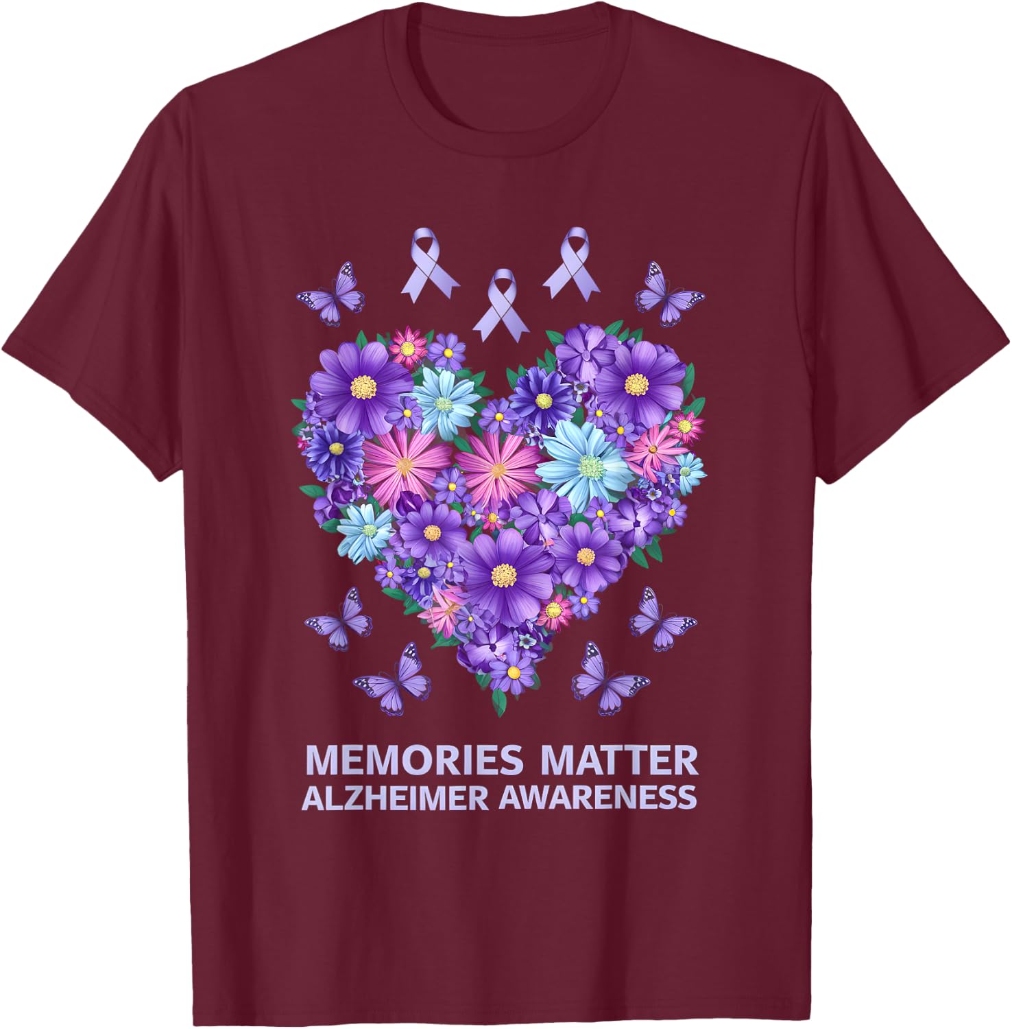 Alzheimer Awareness Purple Flower T-Shirt - T-Shirt | Maroon