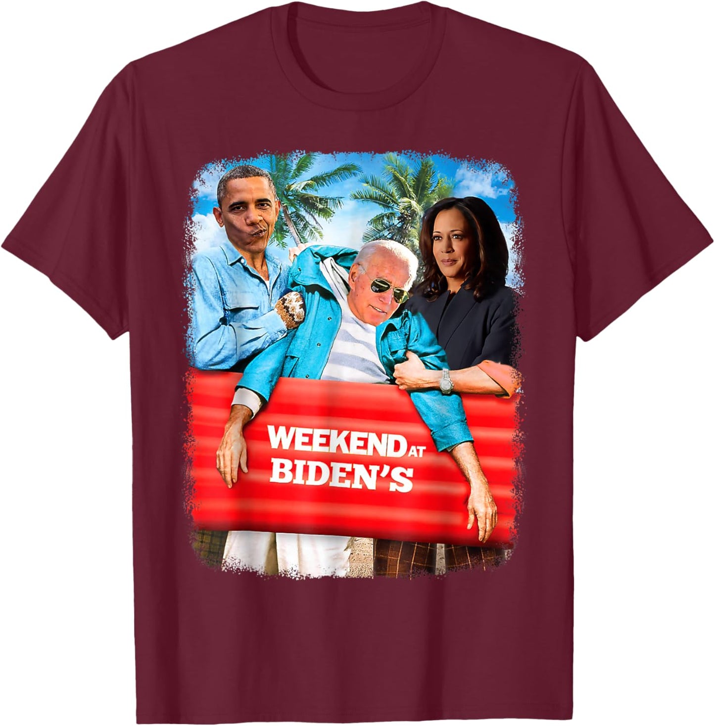 Weekend At Bidens Funny President 2024 Vote Vintage T-Shirt - T-Shirt | Maroon