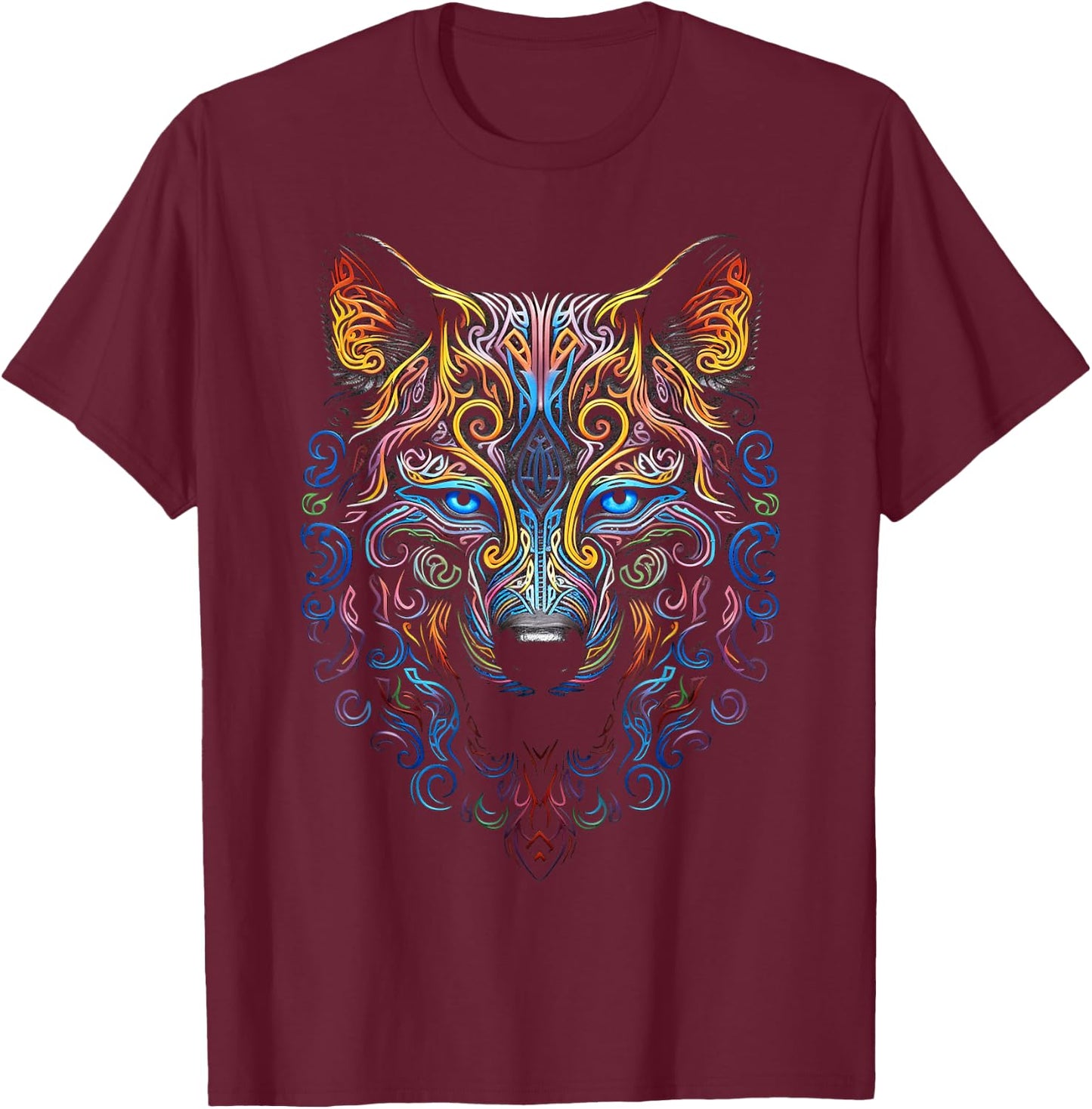Wolf Animal Motif Artwork Wolf T-Shirt - T-Shirt | Maroon