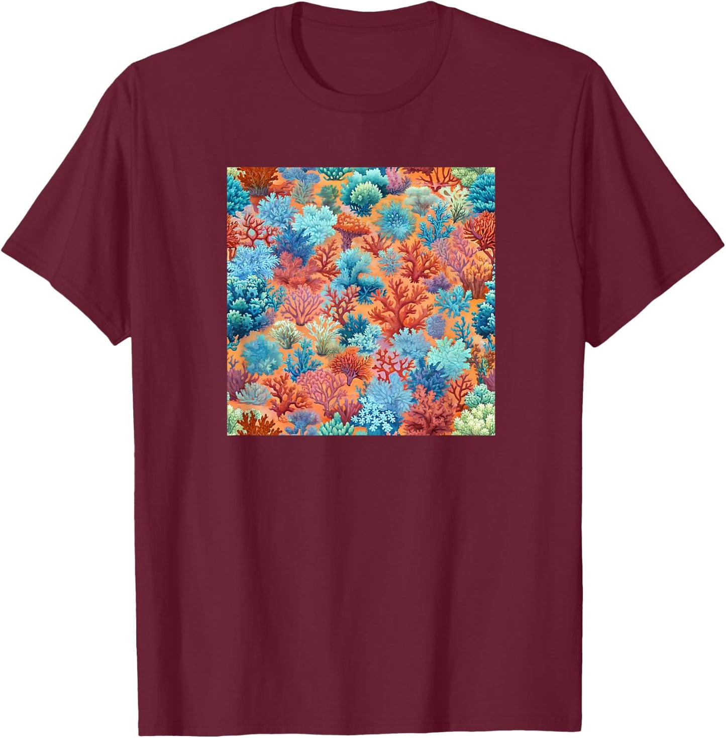 Grandmillennial Coral Reef Coastal Grandmother Teal Poppy T-Shirt - T-Shirt | Maroon